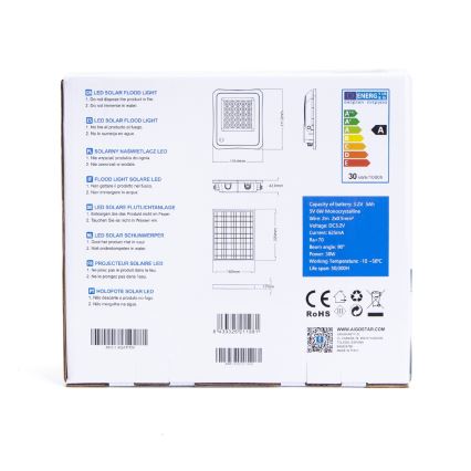 Aigostar - LED Прожектор з регулюванням яскравості на сонячній батареї LED/30W/3,2V 20000 mAh IP67 + пульт ДК