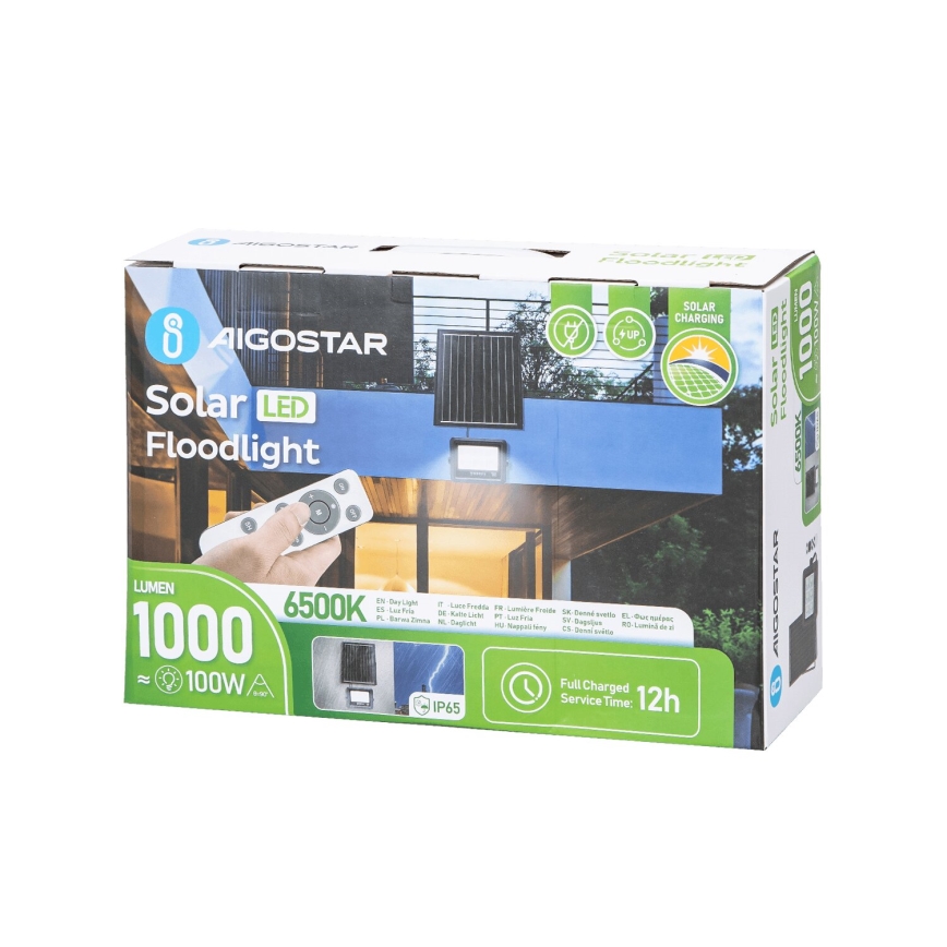 Aigostar - LED Прожектор з регулюванням яскравості на сонячній батареї LED/100W/3,4V IP65 10000 mAh + пульт дистанційного керування