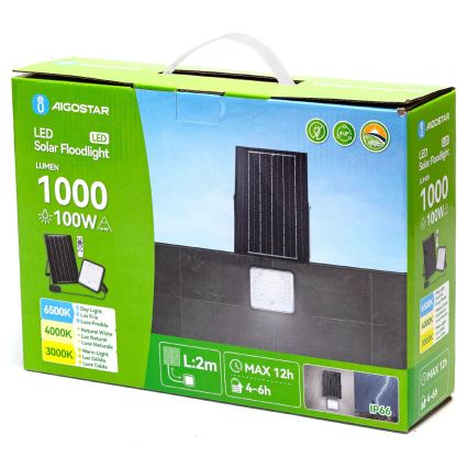 Aigostar - LED Прожектор з регулюванням яскравості на сонячній батареї LED/100W/3,4V 3000/4000/6500K IP66 + пульт дистанційного керування