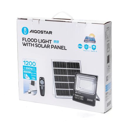 Aigostar - LED Прожектор з регулюванням яскравості на сонячній батареї LED/200W/3,2V IP66 + пульт дистанційного керування
