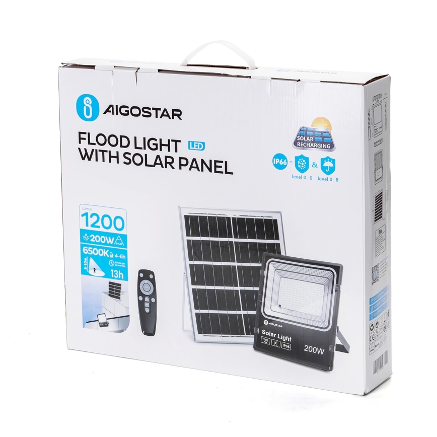 Aigostar - LED Прожектор з регулюванням яскравості на сонячній батареї LED/200W/3,2V IP66 + пульт дистанційного керування
