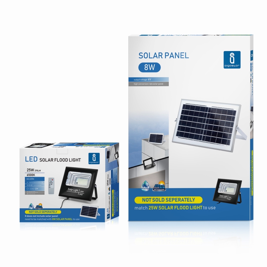 Aigostar - LED Прожектор з регулюванням яскравості на сонячній батареї LED/25W/3,2V IP67 5000 mAh + пульт дистанційного керування