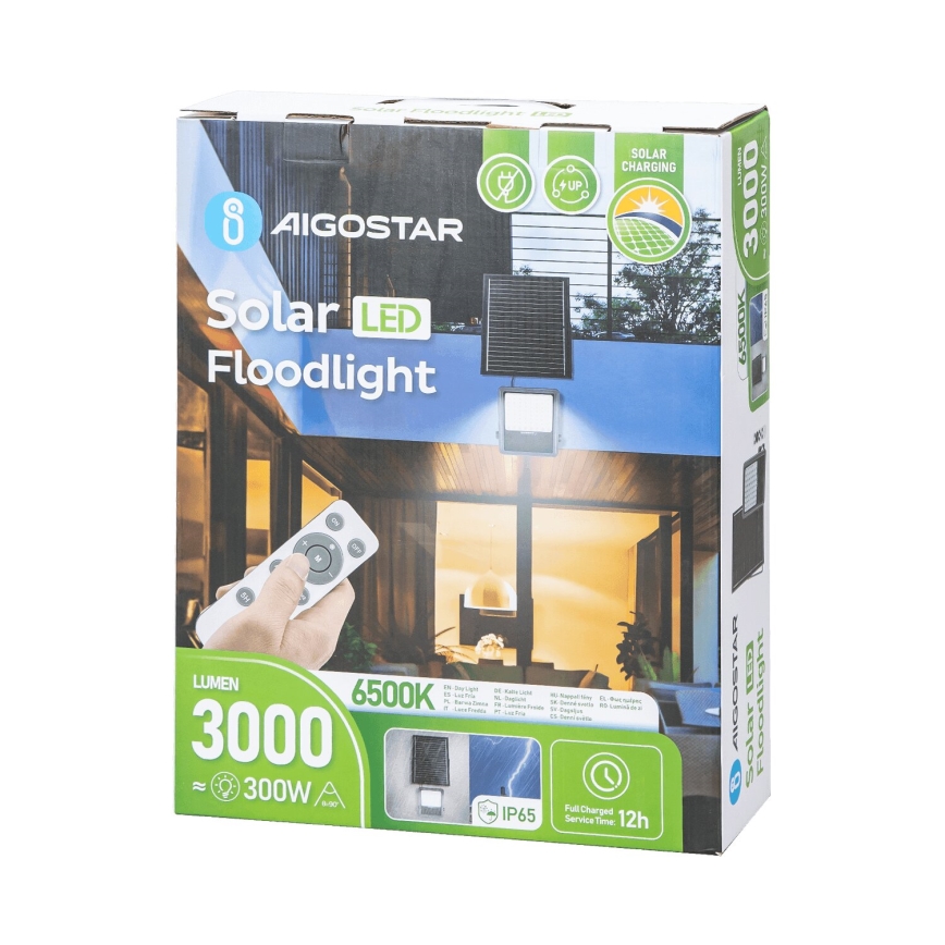 Aigostar - LED Прожектор з регулюванням яскравості на сонячній батареї LED/300W/3,4V IP65 + пульт дистанційного керування