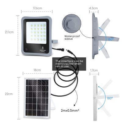 Aigostar - LED Прожектор з регулюванням яскравості на сонячній батареї LED/30W/3,2V 20000 mAh IP67 + пульт ДК
