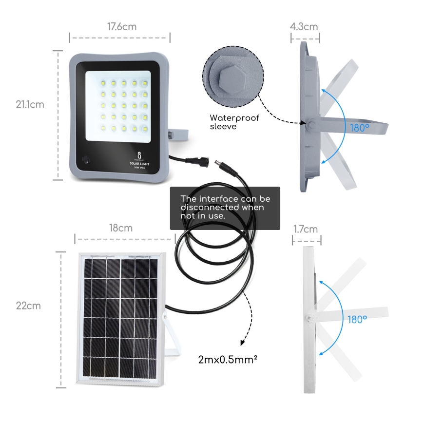 Aigostar - LED Прожектор з регулюванням яскравості на сонячній батареї LED/30W/3,2V 20000 mAh IP67 + пульт ДК