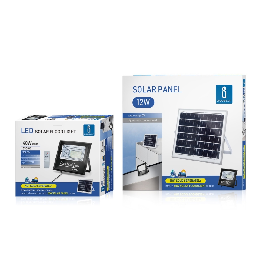 Aigostar - LED Прожектор з регулюванням яскравості на сонячній батареї LED/40W/3,2V IP67 2000 mAh + +пульт ДК