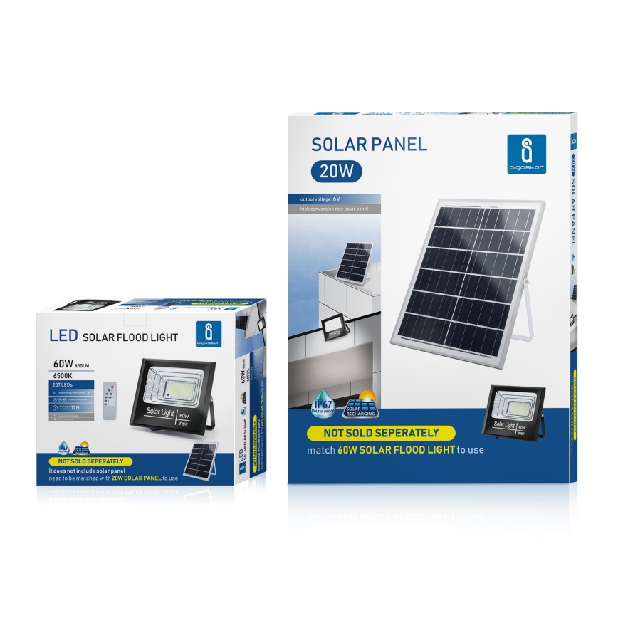 Aigostar - LED Прожектор з регулюванням яскравості на сонячній батареї LED/60W/3,2V 2000 mAh IP67 + пульт ДК