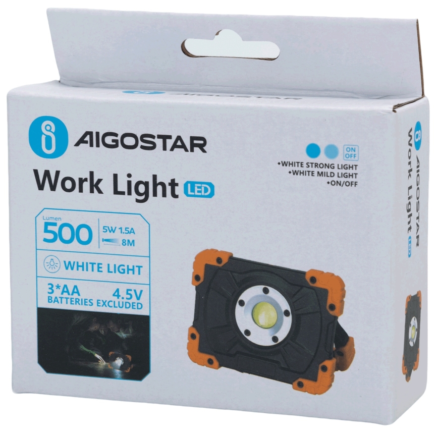 Aigostar - LED рабочий светильник LED/5 Вт/3×AA 6500K IP44