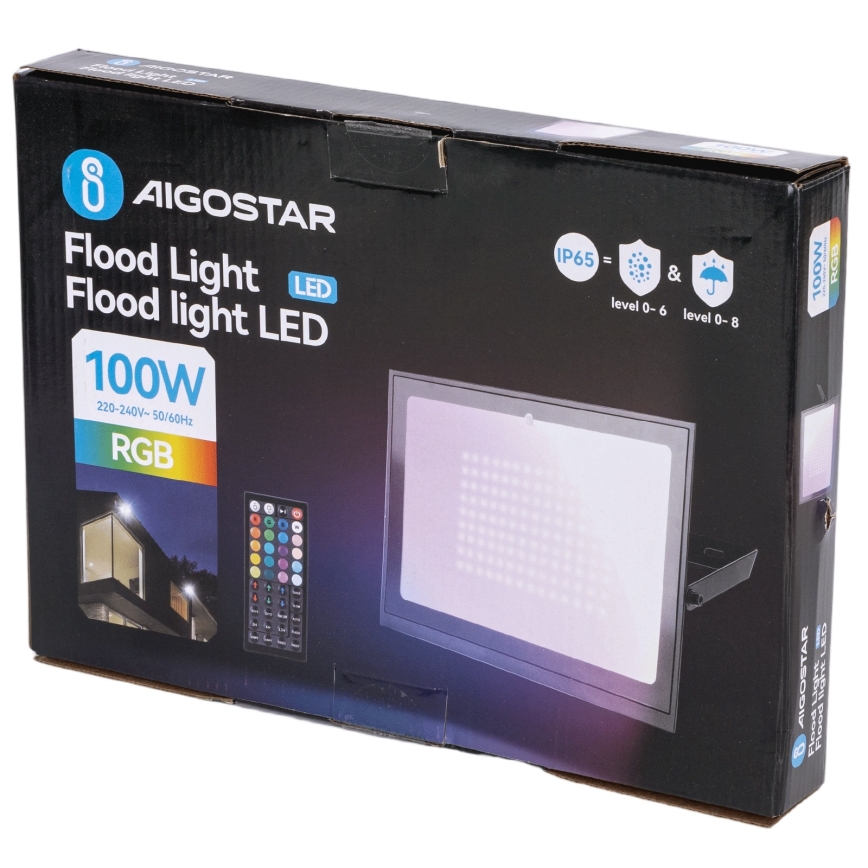 Aigostar - RGB LED диммируемый прожектор, 100 Вт/230 В, IP65, с пультом дистанционного управления