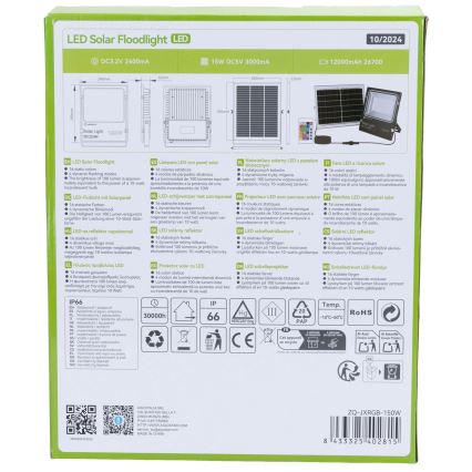 Aigostar - Світлодіодний RGB сонячний прожектор з регулюванням яскравості LED/150W/3,2V IP66 12000 mAh + дистанційне керування