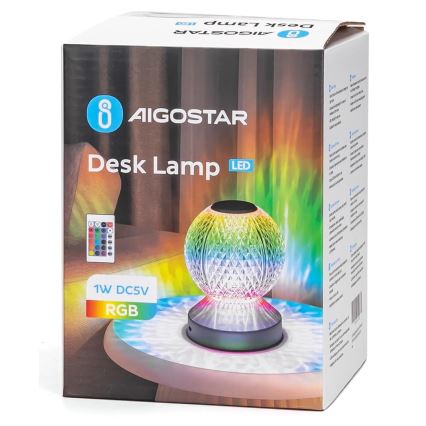 Aigostar - LED RGB Настільна акумуляторна лампа з регулюванням яскравості LED/1W/5V 1800mAh 13,5 см + пульт дистанційного керування