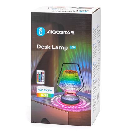 Aigostar - LED RGB Настільна акумуляторна лампа з регулюванням яскравості LED/1W/5V 1800mAh 20 см + пульт дистанційного керування