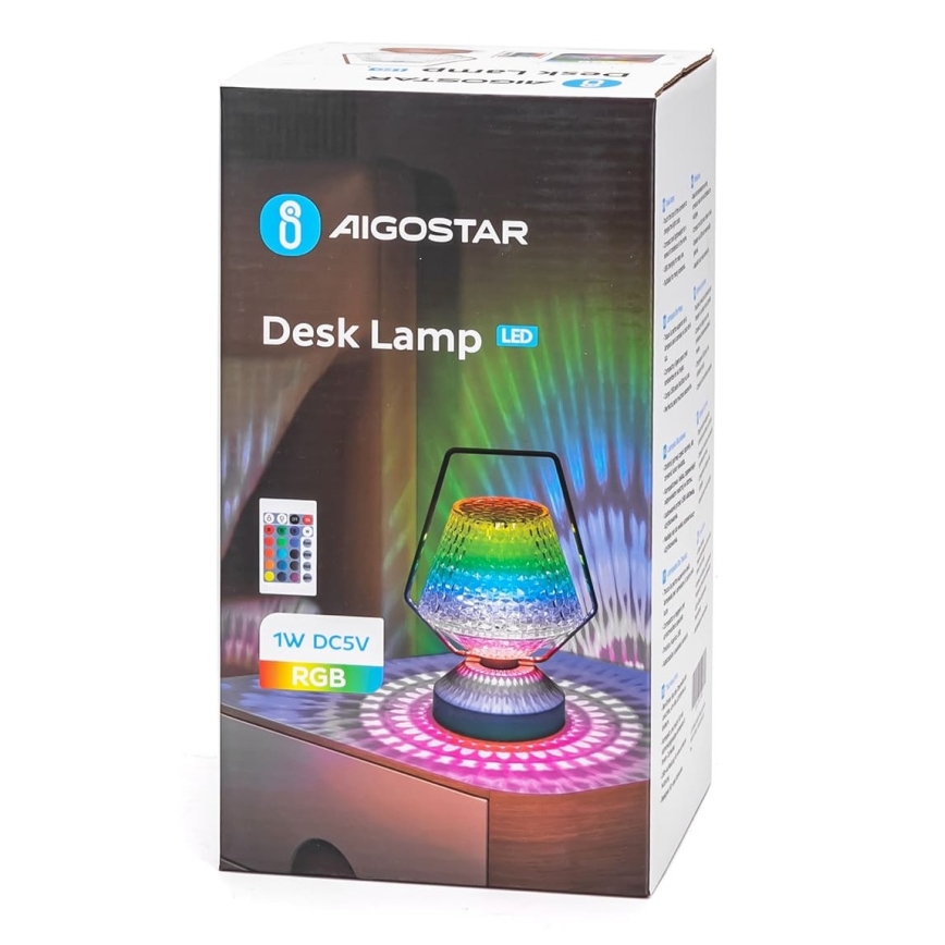 Aigostar - LED RGB Настільна акумуляторна лампа з регулюванням яскравості LED/1W/5V 1800mAh 20 см + пульт дистанційного керування