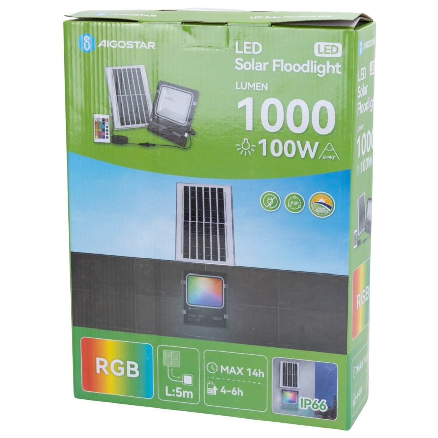 Aigostar - LED RGB Прожектор з регулюванням яскравості на сонячній батареї LED/100W/3,2V IP66 + пульт дистанційного керування