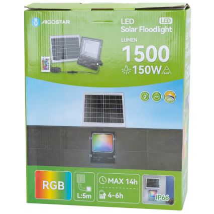 Aigostar - LED RGB Прожектор з регулюванням яскравості на сонячній батареї LED/150W/3,2V IP66 + пульт дистанційного керування