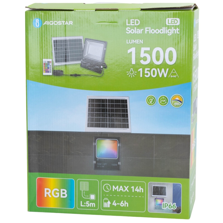 Aigostar - LED RGB Прожектор з регулюванням яскравості на сонячній батареї LED/150W/3,2V IP66 + пульт дистанційного керування