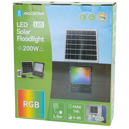Aigostar - LED RGB Прожектор з регулюванням яскравості на сонячній батареї LED/200W/3,2V IP66 + пульт дистанційного керування
