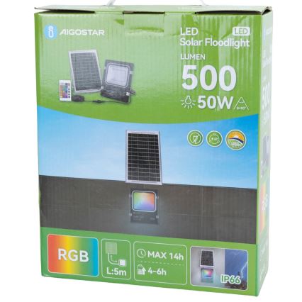 Aigostar - LED RGB Прожектор з регулюванням яскравості на сонячній батареї LED/50W/3,2V IP66 + пульт дистанційного керування