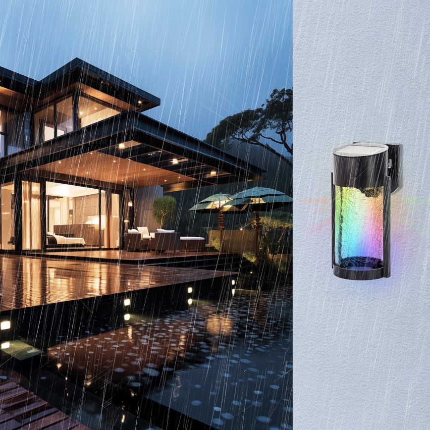 Aigostar - Світильник на сонячній батареї LED RGB настінний LED/2W/1,2V 300 mAh чорний IP44