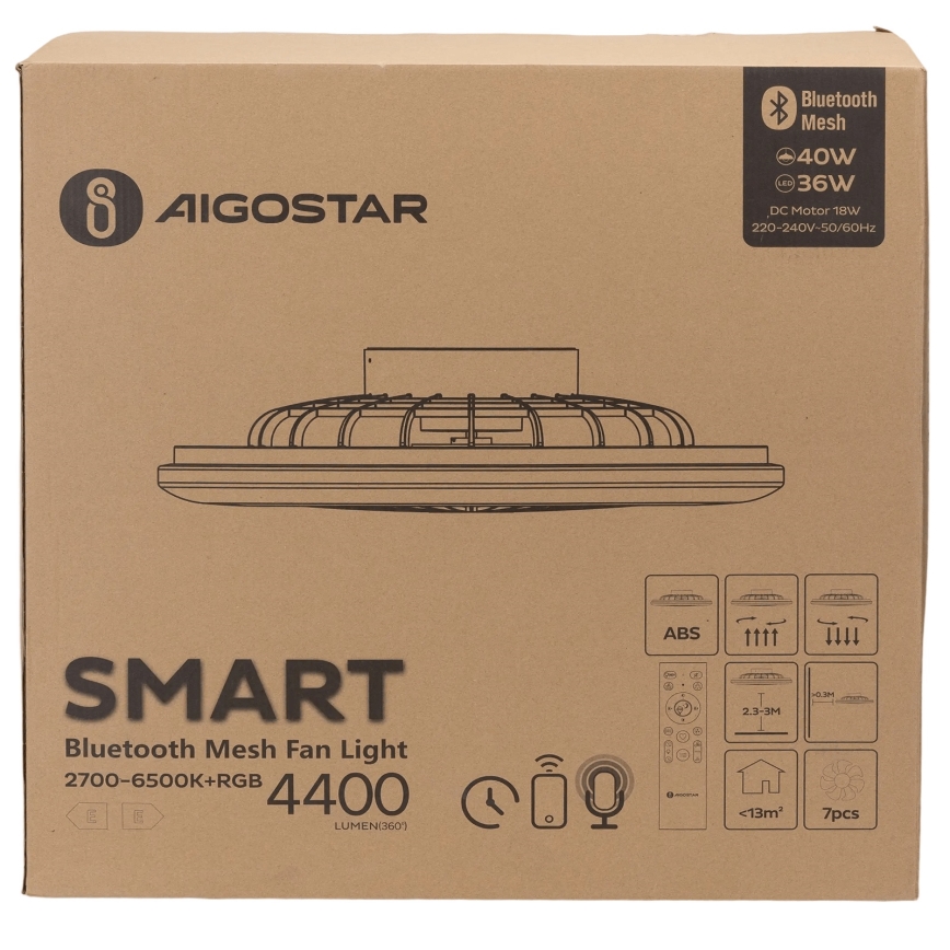 Aigostar - LED RGB Стельовий світильник з вентилятором та регулюванням яскравості MESH LED/40W/230V 2700-6500K білий + пульт дистанційного керування