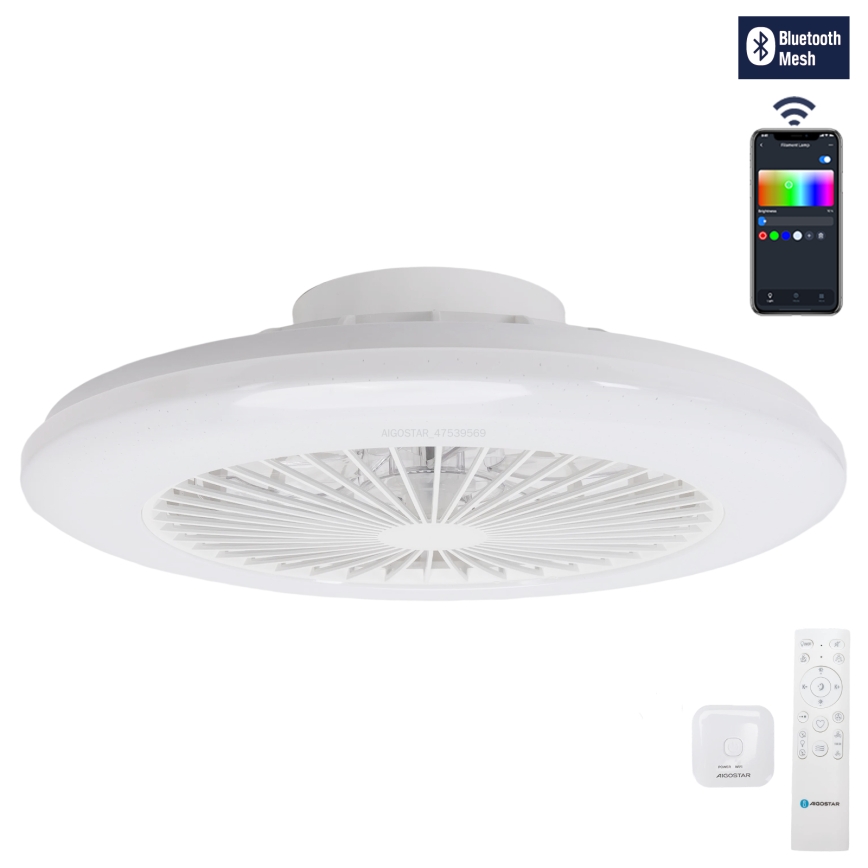 Aigostar - Светодиодный RGBW регулируемый потолочный светильник с вентилятором LED/40W/230V 2700-6500K диаметр 48,5 см белый + пульт дистанционного управления
