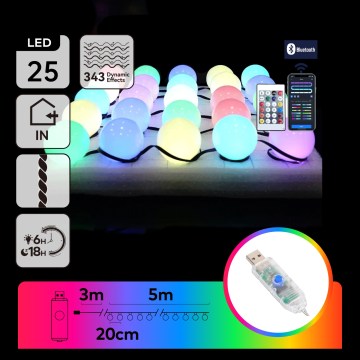 Aigostar - LED RGBIC Декоративна гірлянда 25xLED/5W/USB 5 m багатокольорова
