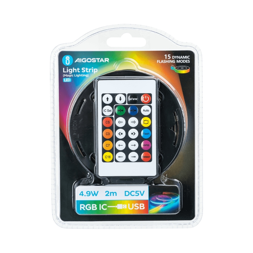 Aigostar - LED RGBIC світлодіодна стрічка з регулюванням яскравості 2m LED/4,9W/5V + пульт дистанційного керування