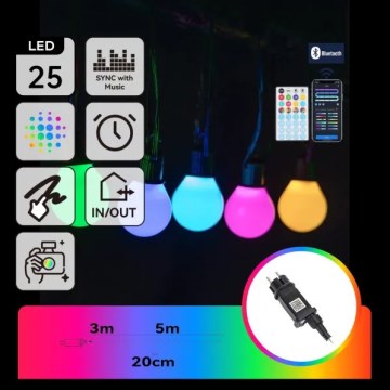 Aigostar - LED RGBICW умная уличная гирлянда MESH, 25 светодиодов, 5 м, IP44 + пульт дистанционного управления