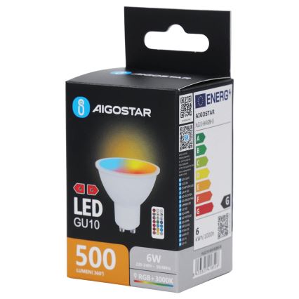 Aigostar - светодиодная LED RGBW диммируемая лампа GU10/6 Вт/230 В 3000 К + пульт дистанционного управления