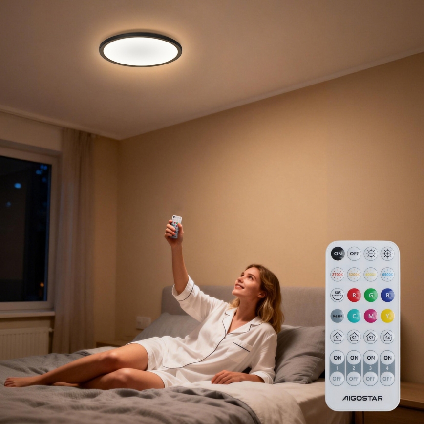 Aigostar - LED RGBW диммируемый потолочный светильник MESH LED/36W/230V 3000-6500K черный + пульт дистанционного управления