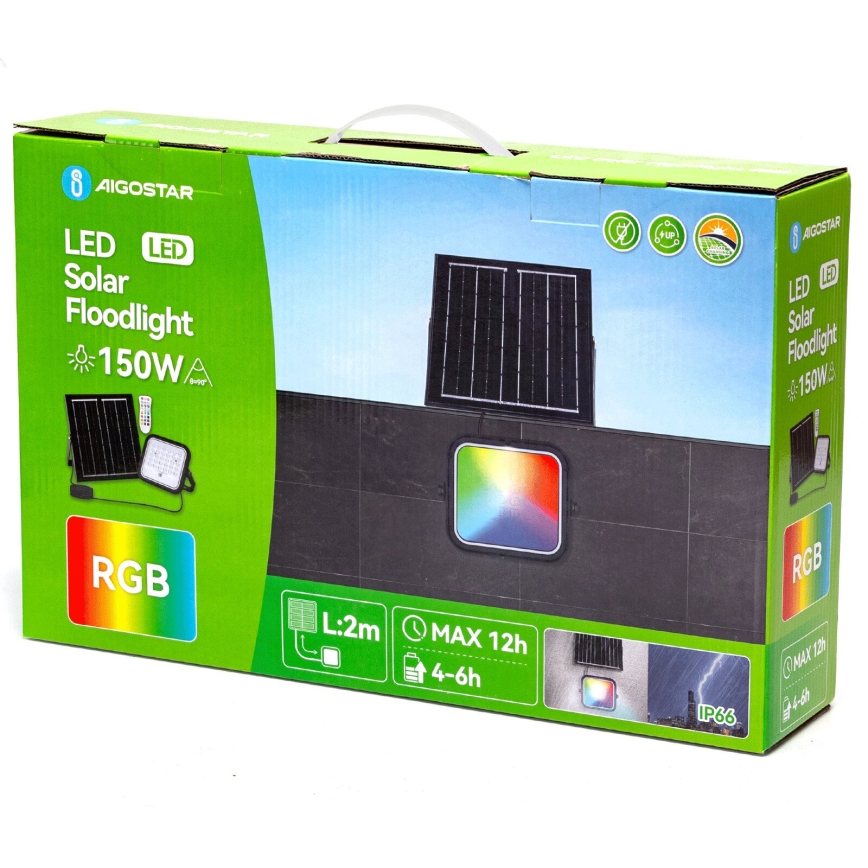 Aigostar - Світлодіодний RGBW димований сонячний прожектор LED/150W/3,4V IP66 12000 mAh + дистанційне керування