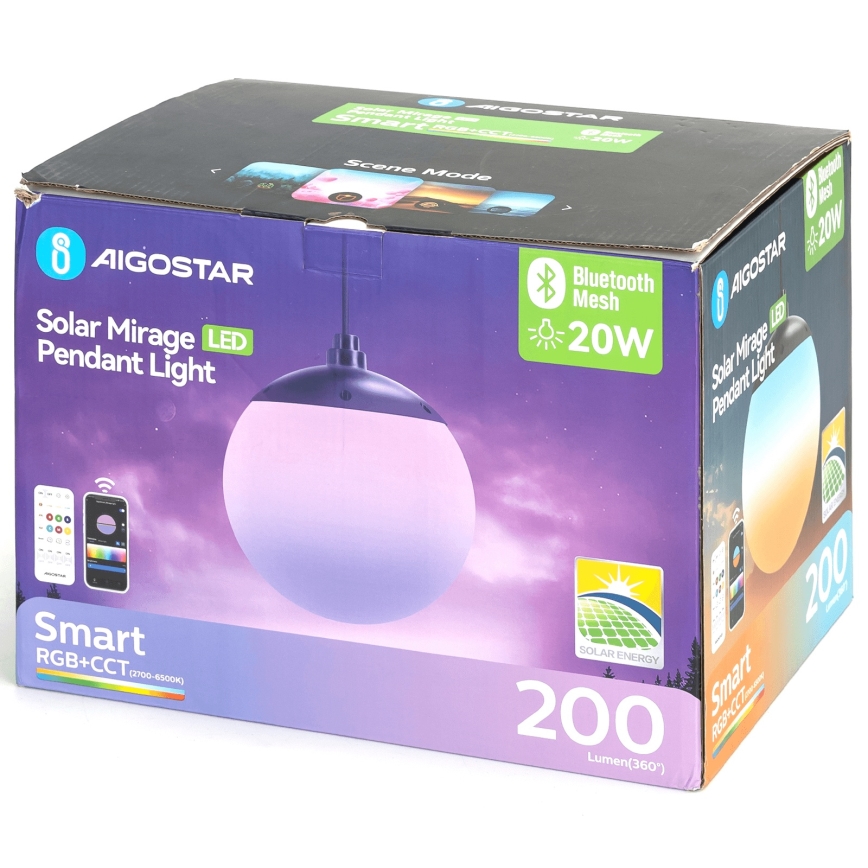 Aigostar - LED RGBW Люстра на сонячній батареї з регулюванням яскравості MESH LED/20W/3,7V 4000 mAh 2700K-6500K IP65 діаметр 15 см