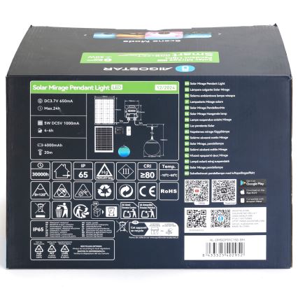 Aigostar - LED RGBW Люстра на сонячній батареї з регулюванням яскравості MESH LED/20W/3,7V 4000 mAh 2700K-6500K IP65 діаметр 15 см