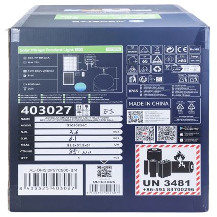 Aigostar - LED RGBW Люстра на сонячній батареї з регулюванням яскравості MESH LED/35W/3,7V 8000 mAh 2700K-6500K IP65 діаметр 50 см