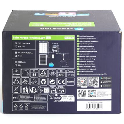 Aigostar - LED RGBW Люстра на сонячній батареї з регулюванням яскравості MESH LED/20W/3,7V 4000 mAh 2700K-6500K IP65 діаметр 20 см