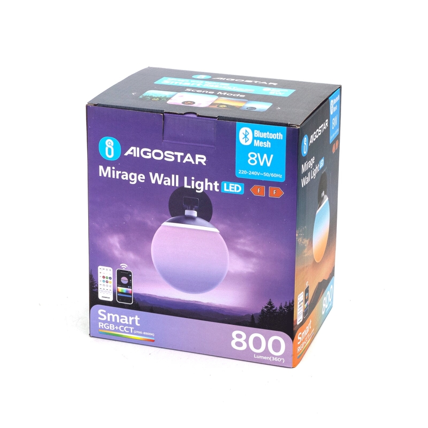 Aigostar - LED RGBW Настінний світильник з регулюванням яскравості MESH Smart LED/8W/230V + пульт дистанційного керування