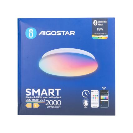 Aigostar - LED RGBW Стельовий світильник для ванної з регулюванням яскравості MESH Smart LED/18W/230V 3000-6500K IP44 + пульт дистанційного керування