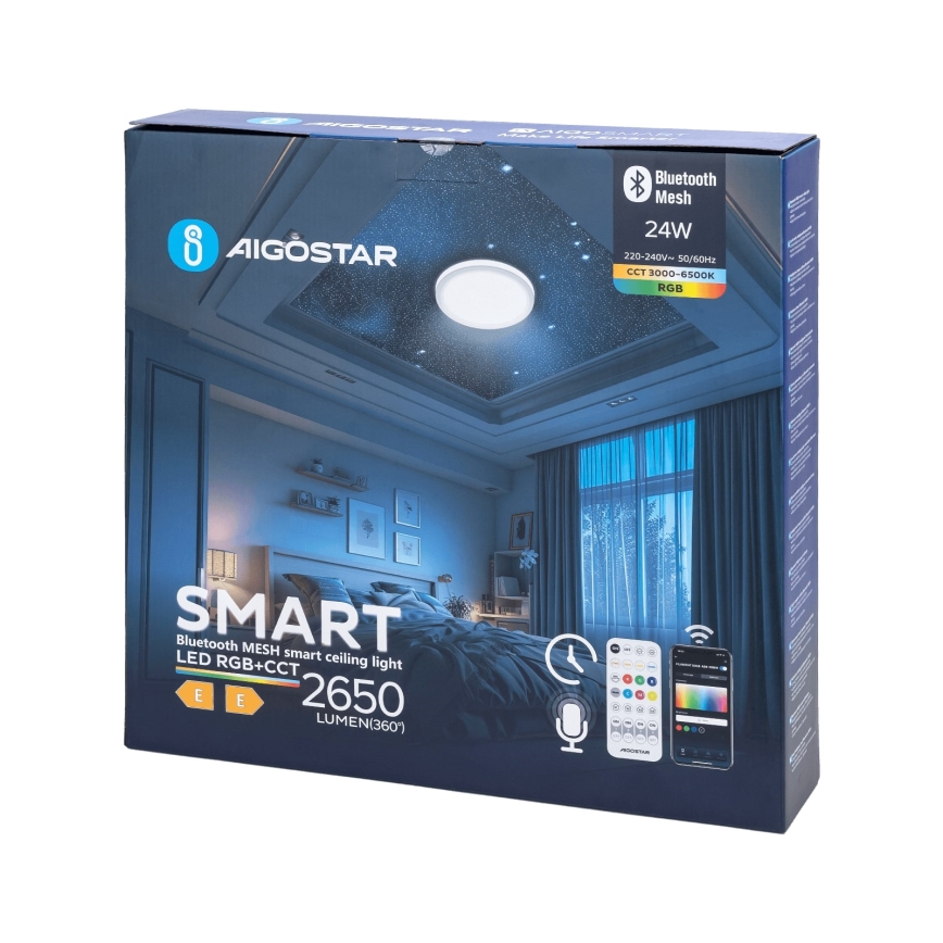 Aigostar - LED RGBW Стельовий світильник для ванної з регулюванням яскравості MESH Smart LED/24W/230V 3000-6500K IP44 + пульт дистанційного керування