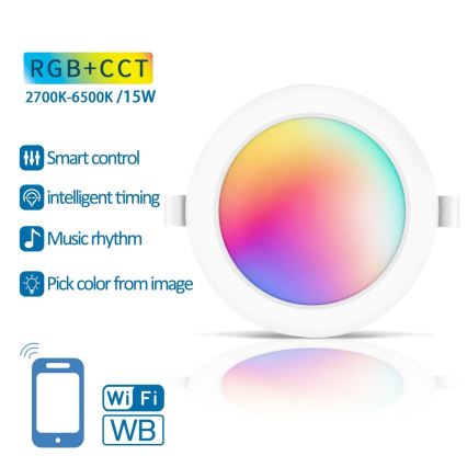 Aigostar - LED RGBW Стельовий вбудований світильник з регулюванням яскравості LED/15W/230V 2700-6500K діаметр 17,5 см Wi-Fi