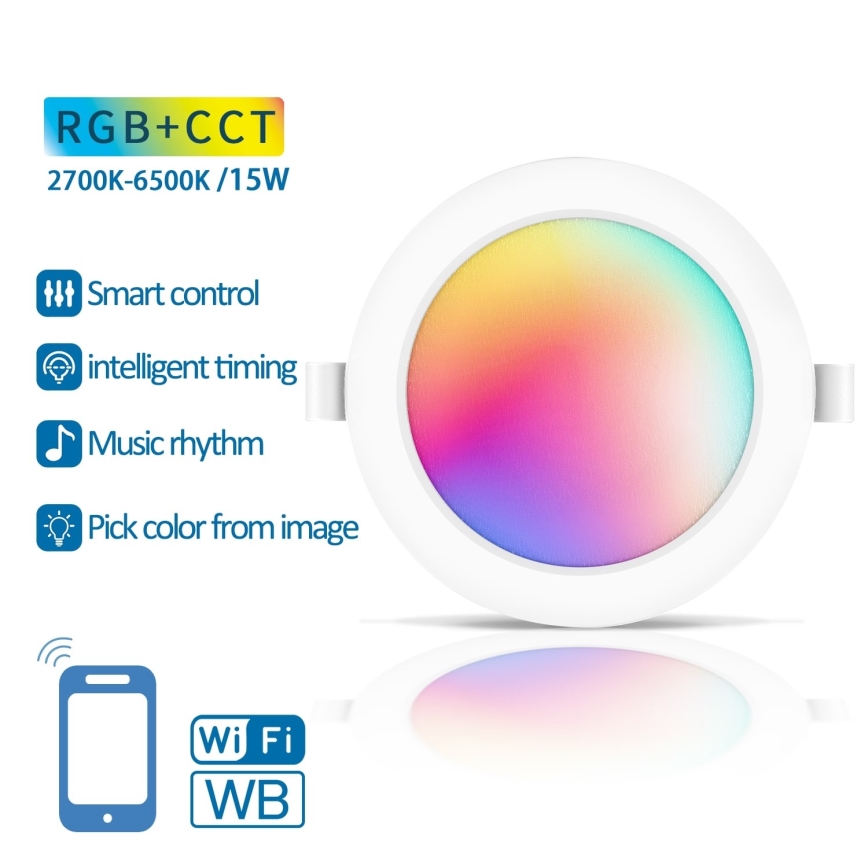 Aigostar - LED RGBW Стельовий вбудований світильник з регулюванням яскравості LED/15W/230V 2700-6500K діаметр 17,5 см Wi-Fi