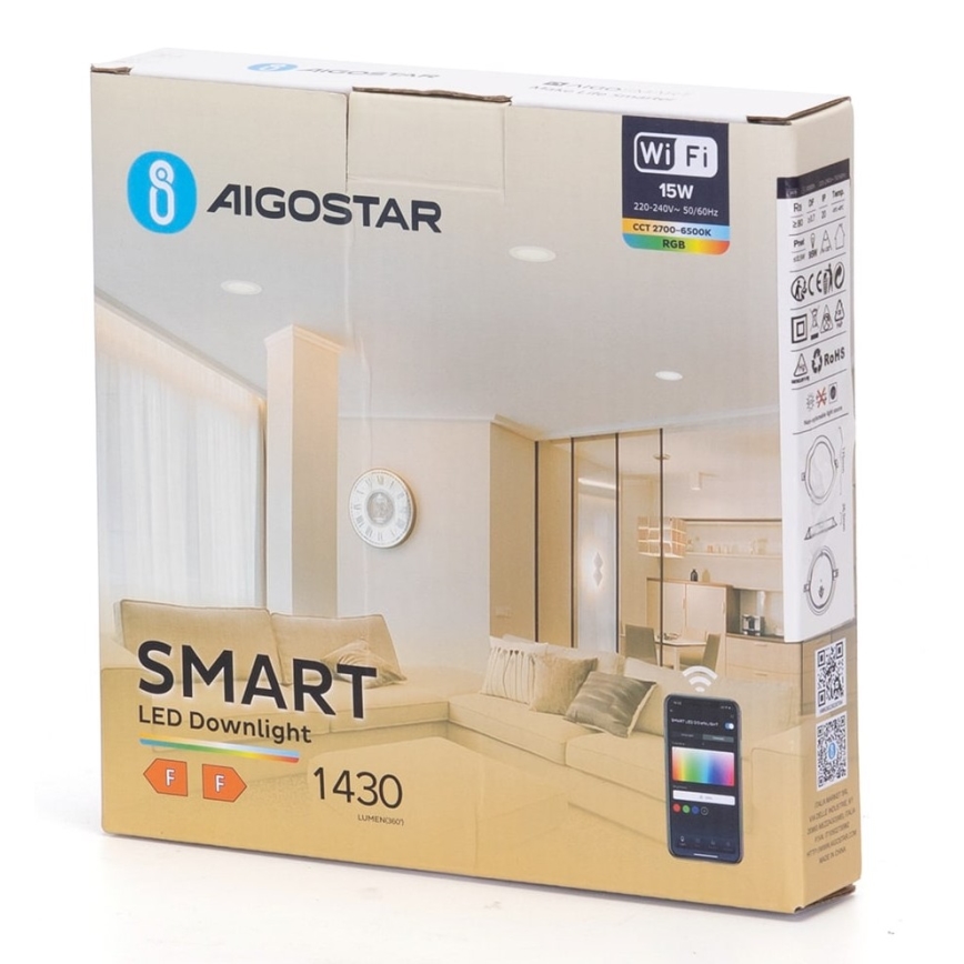 Aigostar - LED RGBW Стельовий вбудований світильник з регулюванням яскравості LED/15W/230V 2700-6500K діаметр 17,5 см Wi-Fi
