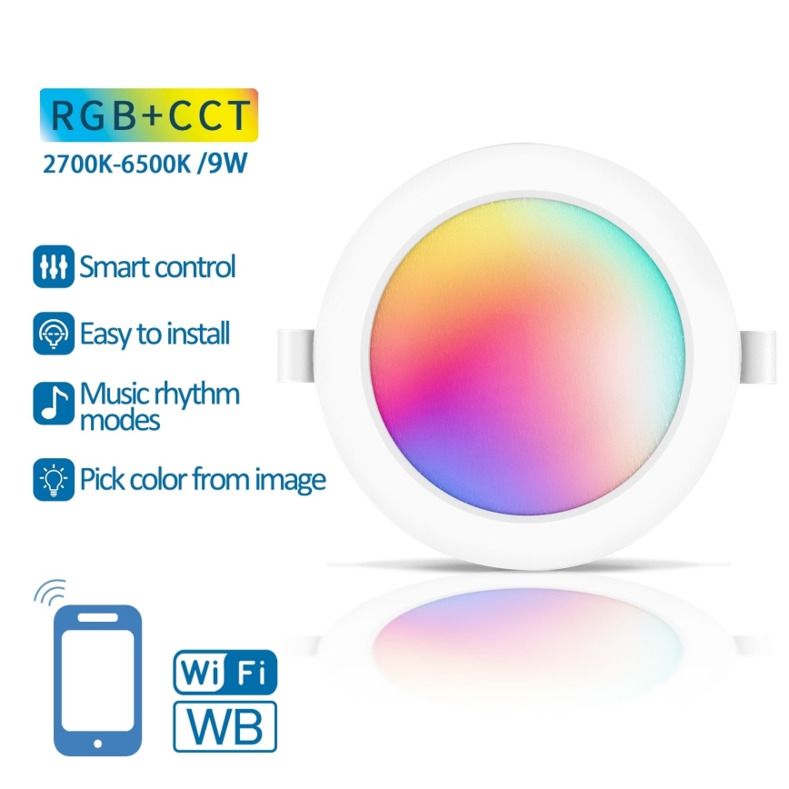 Aigostar - LED RGBW Стельовий вбудований світильник з регулюванням яскравості LED/9W/230V 2700-6500K діаметр 14,5 см Wi-Fi