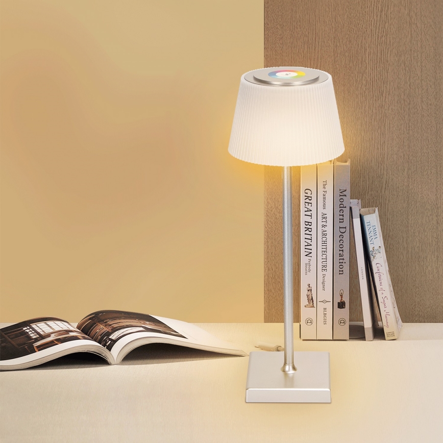 Aigostar - LED RGBW Вулична акумуляторна настiльна лампа з регулюванням яскравостi LED/4W/5V 3600mAh білий/матовий хром IP54