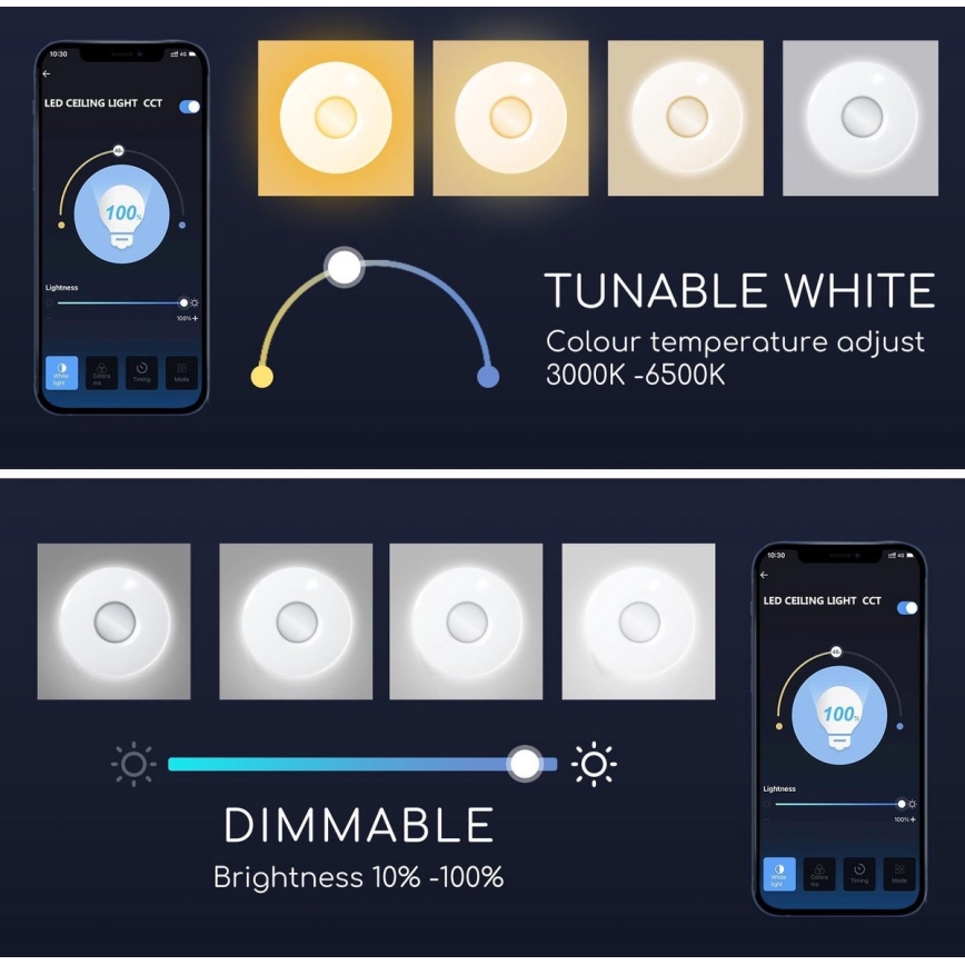Aigostar - Світильник стельовий світлодіодний RGBW з димером 18 Вт/230 В, діаметр 34 см, Wi-Fi