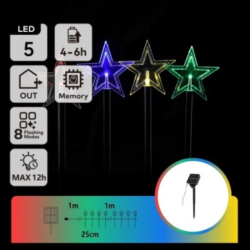 Aigostar - LED RGBY Солнечный рождественский светильник 5xLED/1,2V/8 функций 1m IP65 800mAh звезды