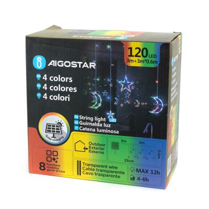 Aigostar - LED сонячна гірлянда 120 LED/8 режимів 3x0,6 м 500 мА·год IP65 багатокольорова