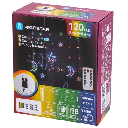 Aigostar - LED RGBY уличная гирлянда 120 светодиодов/8 режимов 3×0,6 м IP44 многоцветная + пульт ДУ