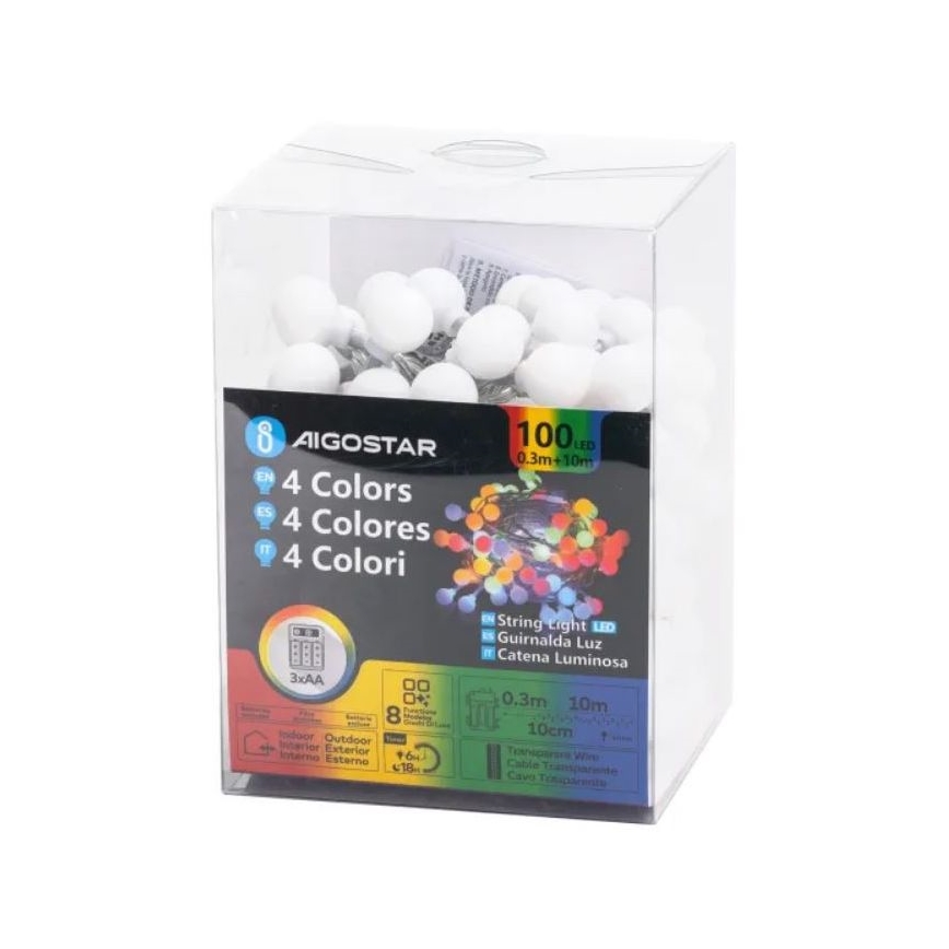 Aigostar - LED RGBY Вуличний різдвяна гірлянда 100xLED/3xAA/8 функцій 10,3 м IP44
