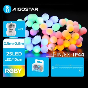 Aigostar - LED RGBY Вуличний різдвяна гірлянда 25xLED/3xAA/8 функцій 2,8 м IP44