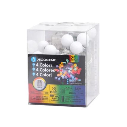 Aigostar - LED RGBY Вуличний різдвяна гірлянда 25xLED/3xAA/8 функцій 2,8 м IP44